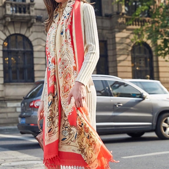 New XL Floral Print 100% soft wool Scarf Wrap - Picture 5 of 8